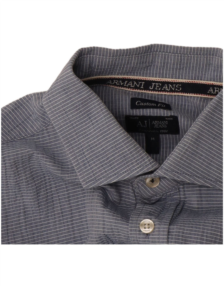 Armani Jeans Mens Custom Fit Shirt Medium Blue Pinstripe