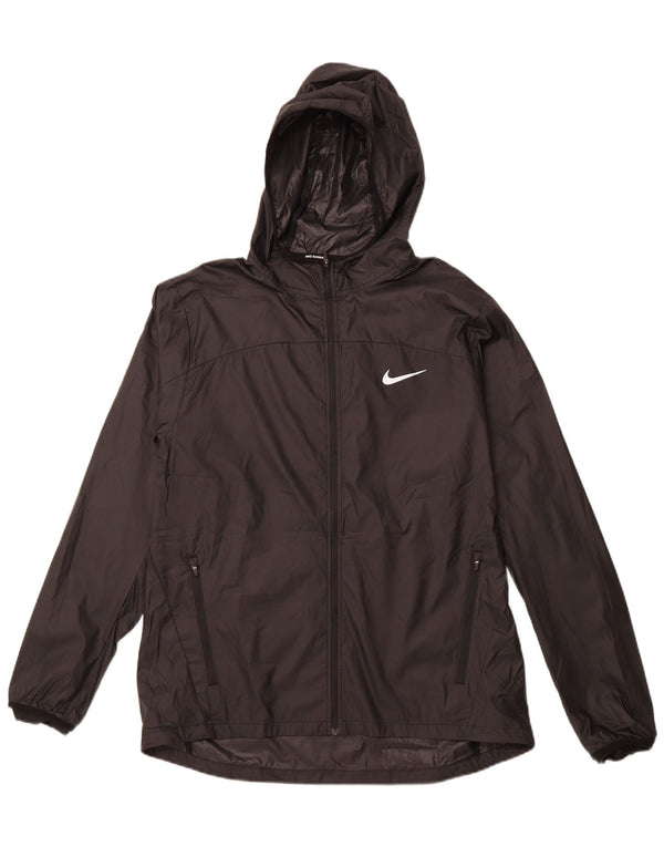 NIKE Mens Hooded Rain Jacket UK 40 Large Black Polyester
