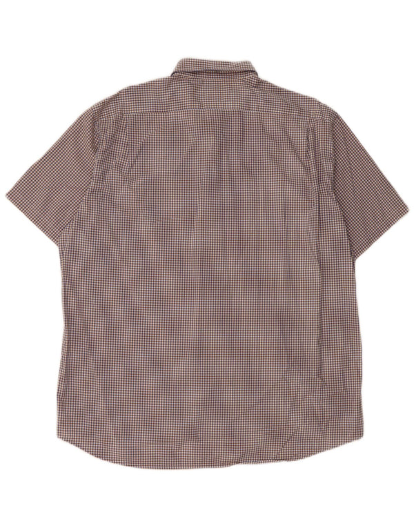 Lacoste Mens Short Sleeve Shirt Size 43 XL Navy Blue Gingham Cotton