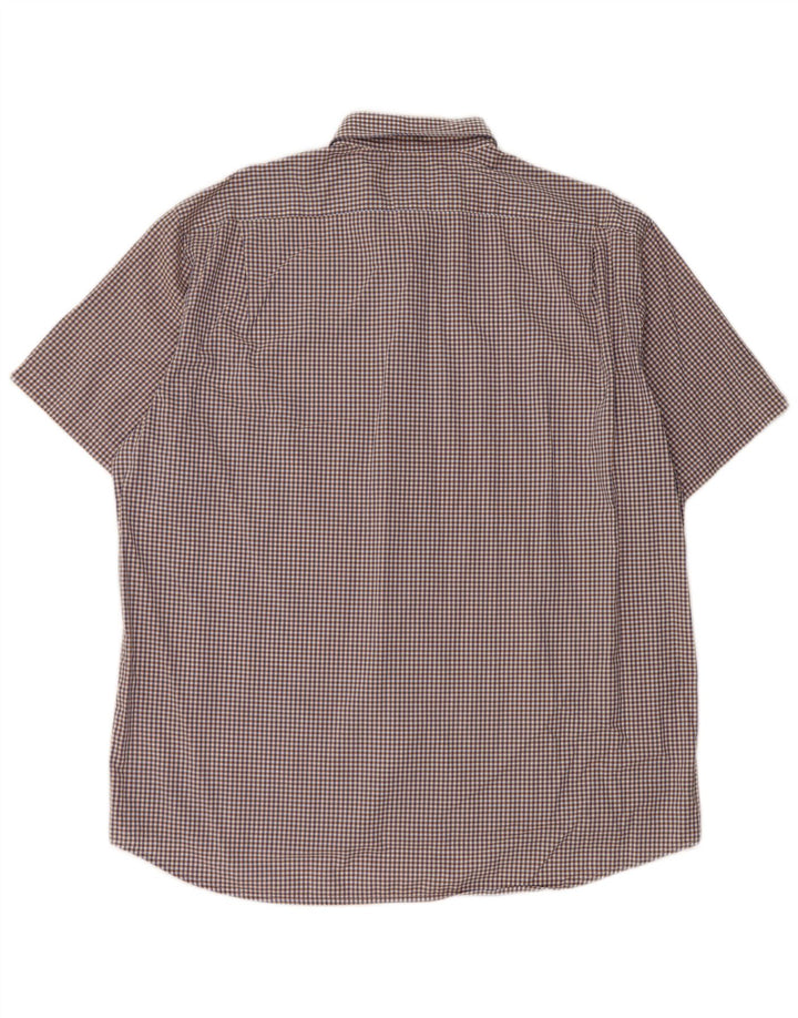 Lacoste Mens Short Sleeve Shirt Size 43 XL Navy Blue Gingham Cotton