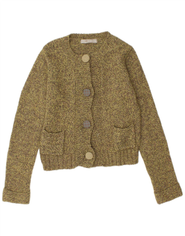ZARA Womens Cardigan Sweater UK 14 Large Khaki Flecked Wool