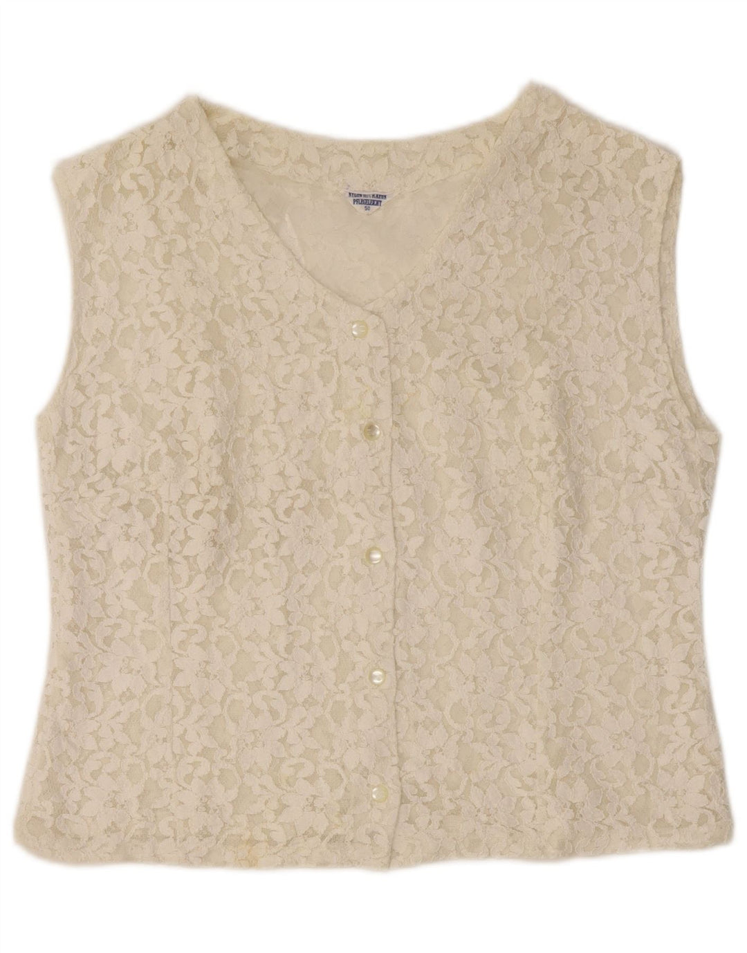 VINTAGE Womens Crop Sleeveless Shirt Blouse IT 50 XL Off White Floral