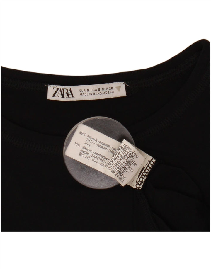 Zara Womens Crop Top Long Sleeve UK 8 Small Black Polyamide