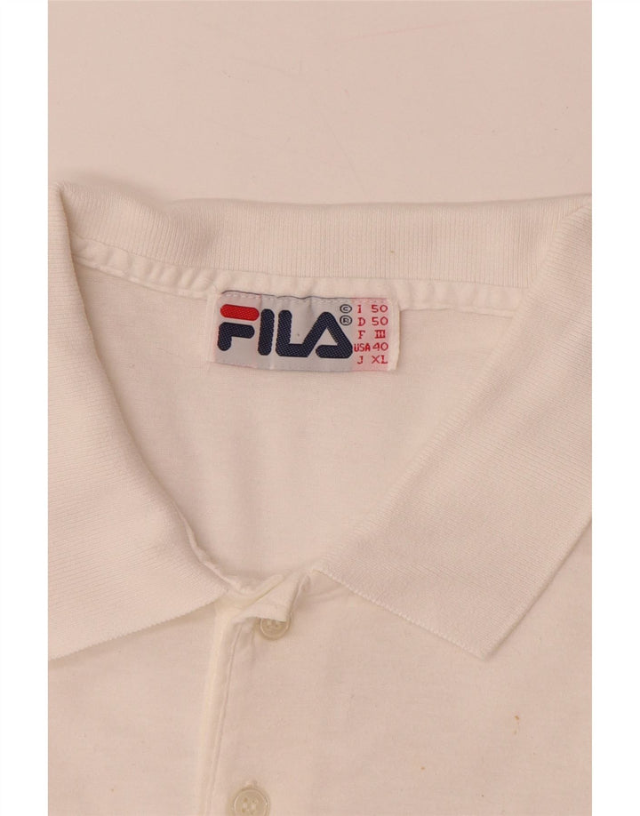 FILA Mens Graphic Polo Shirt IT 50 Medium White Colourblock Cotton