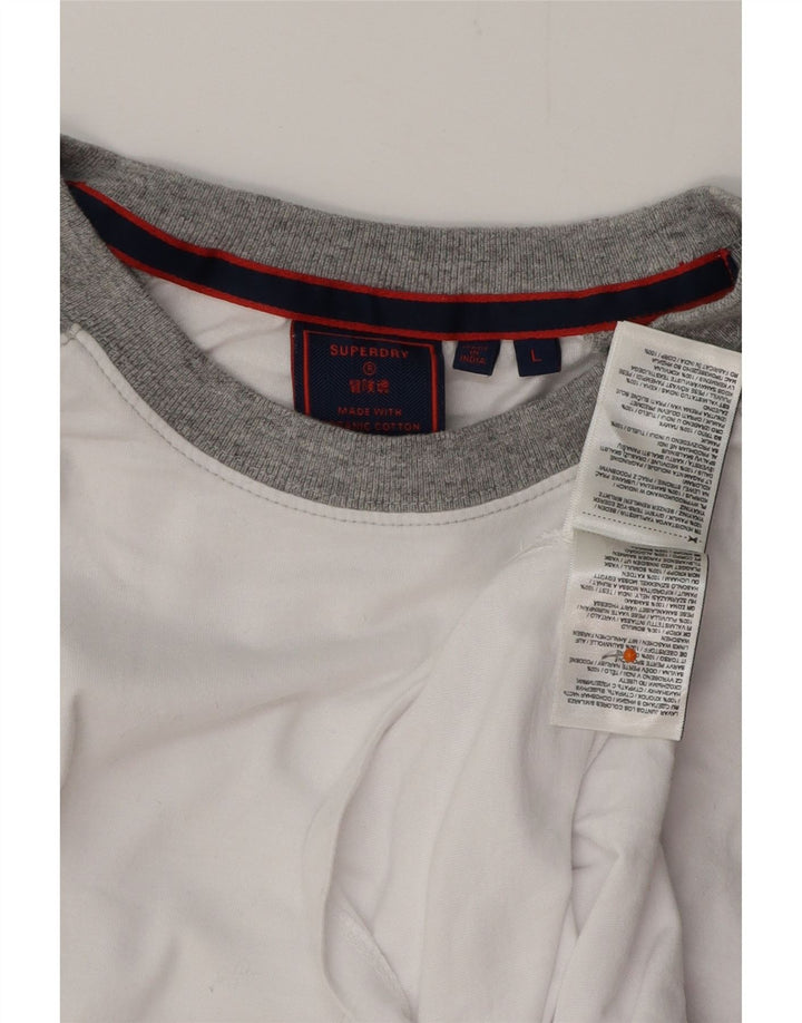 SUPERDRY Mens Top Long Sleeve Large White Colourblock Cotton