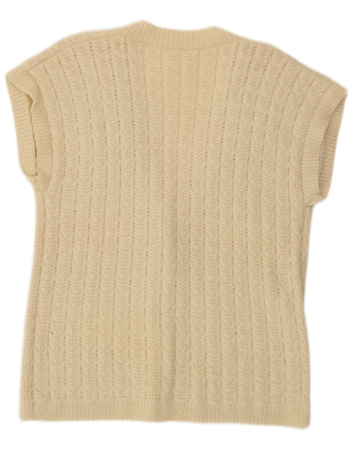 VINTAGE Womens Short Sleeve Cardigan Sweater UK 16 Large Off White