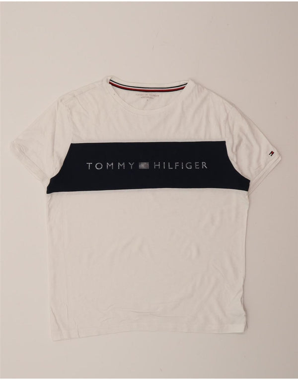 Tommy Hilfiger Mens Graphic T-Shirt Top Small White Colourblock Cotton