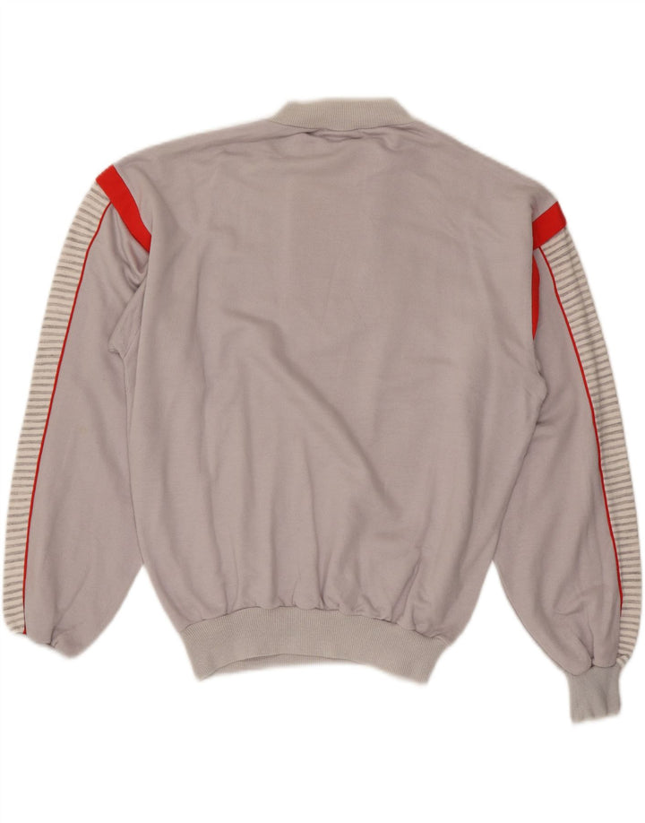 LOTTO Womens Button Neck Sweatshirt Jumper UK 14 Medium Grey Pinstripe