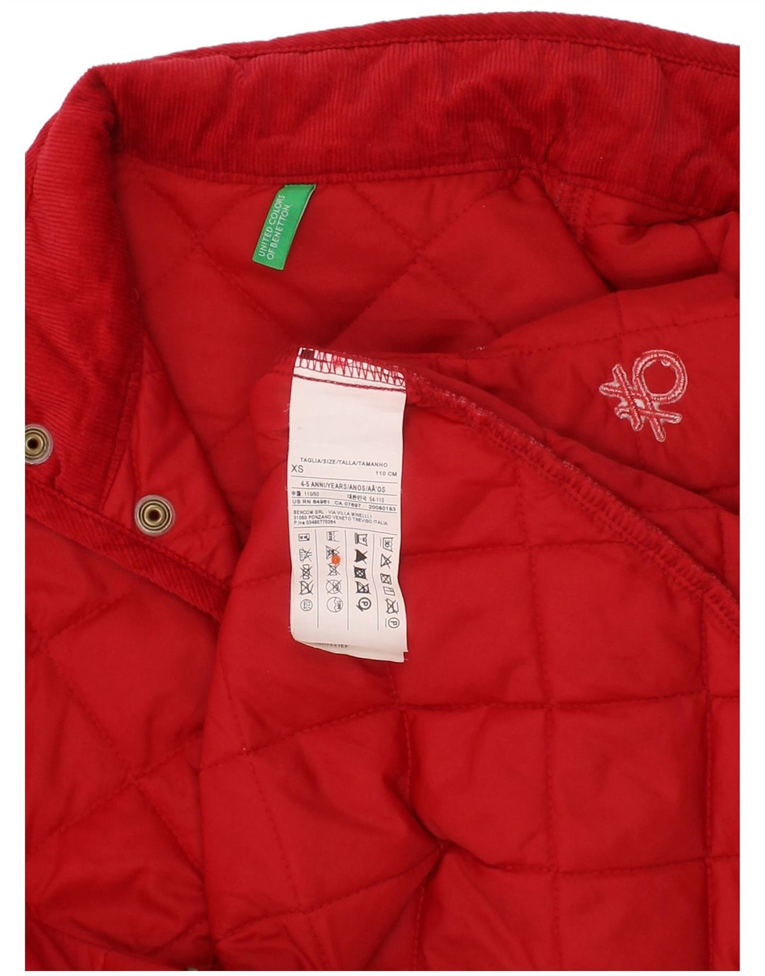 Benetton Girls Quilted Jacket 4-5 Years XS Red Polyamide