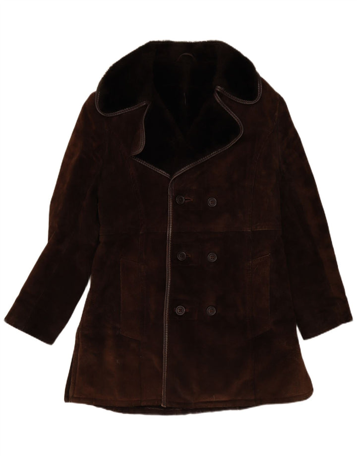 Vintage Mens Sherpa Double Breasted Coat UK 10 Small Brown