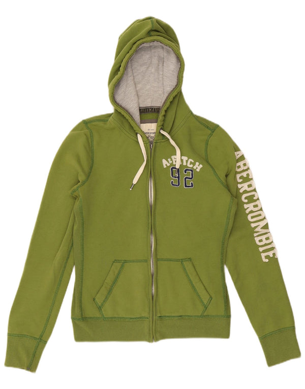 ABERCROMBIE & FITCH Womens Graphic Zip Hoodie Sweater UK 14 Large Green