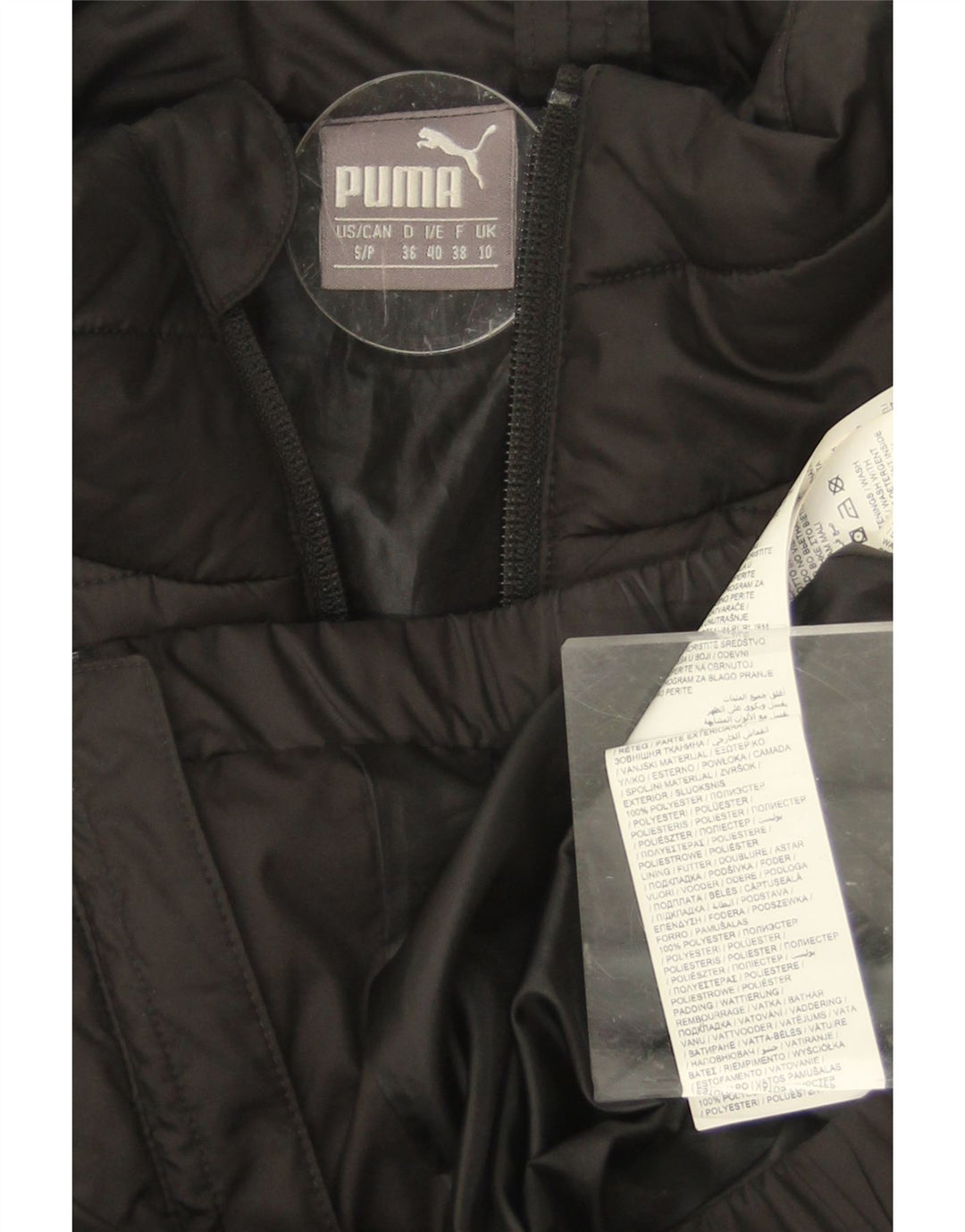 PUMA Womens Oversized Padded Jacket UK 10 Small Black Polyester Vintage Puma and Second-Hand Puma from Messina Hembry 