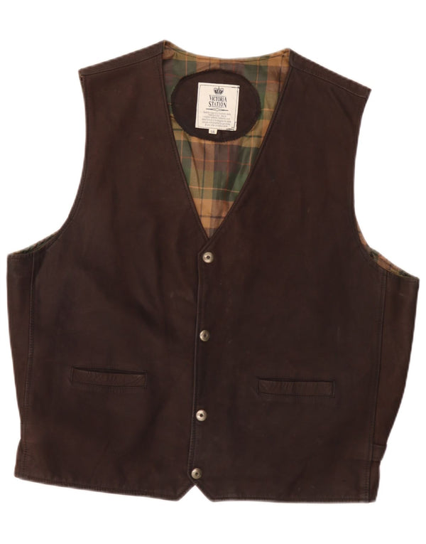 Vintage Mens Leather Waistcoat IT 56 2XL Brown