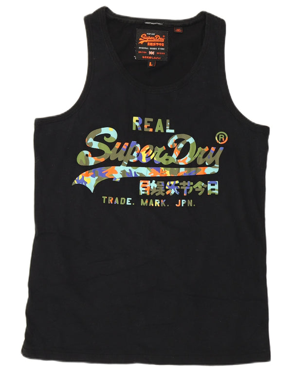 Superdry Mens Graphic Vest Top Large Black Cotton