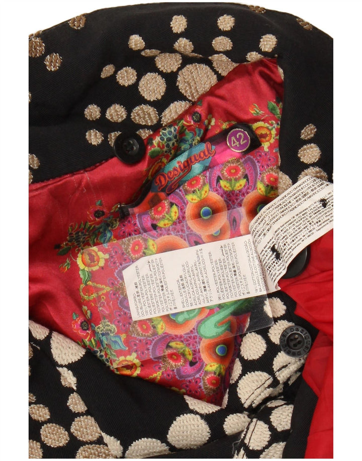 DESIGUAL Womens Overcoat EU 42 Large Black Geometric Acrylic