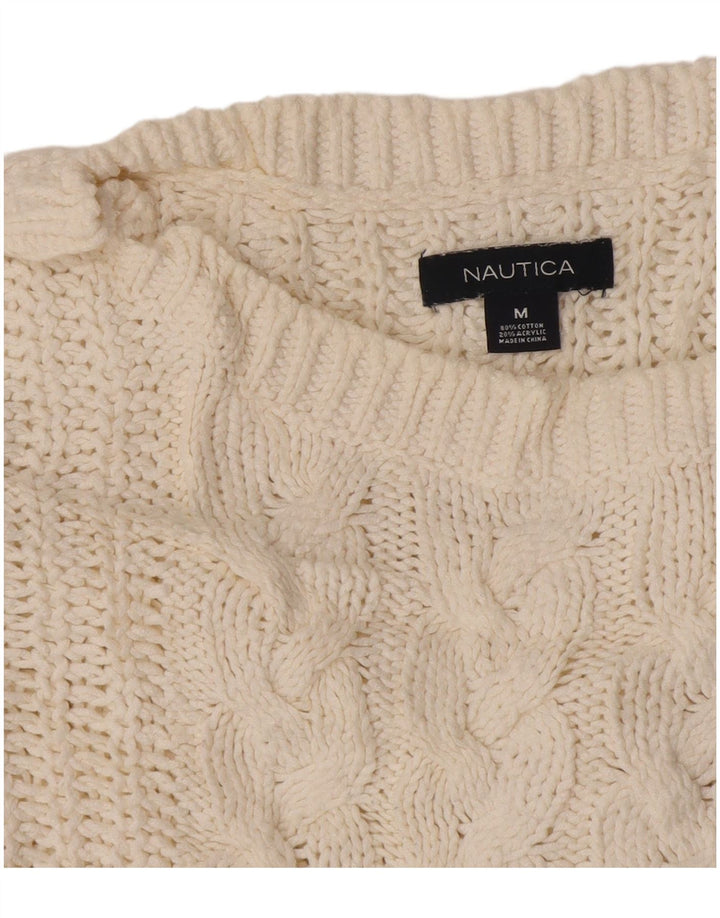 Nautica Womens Boat Neck Jumper Sweater UK 14 Medium Off White Cotton