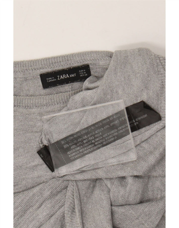 ZARA Womens Boat Neck Jumper Sweater UK 14 Medium Grey Flecked Viscose