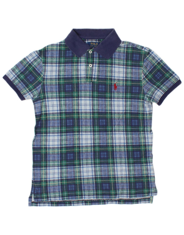 POLO RALPH LAUREN Mens Custom Slim Fit Polo Shirt Small Blue Check Cotton