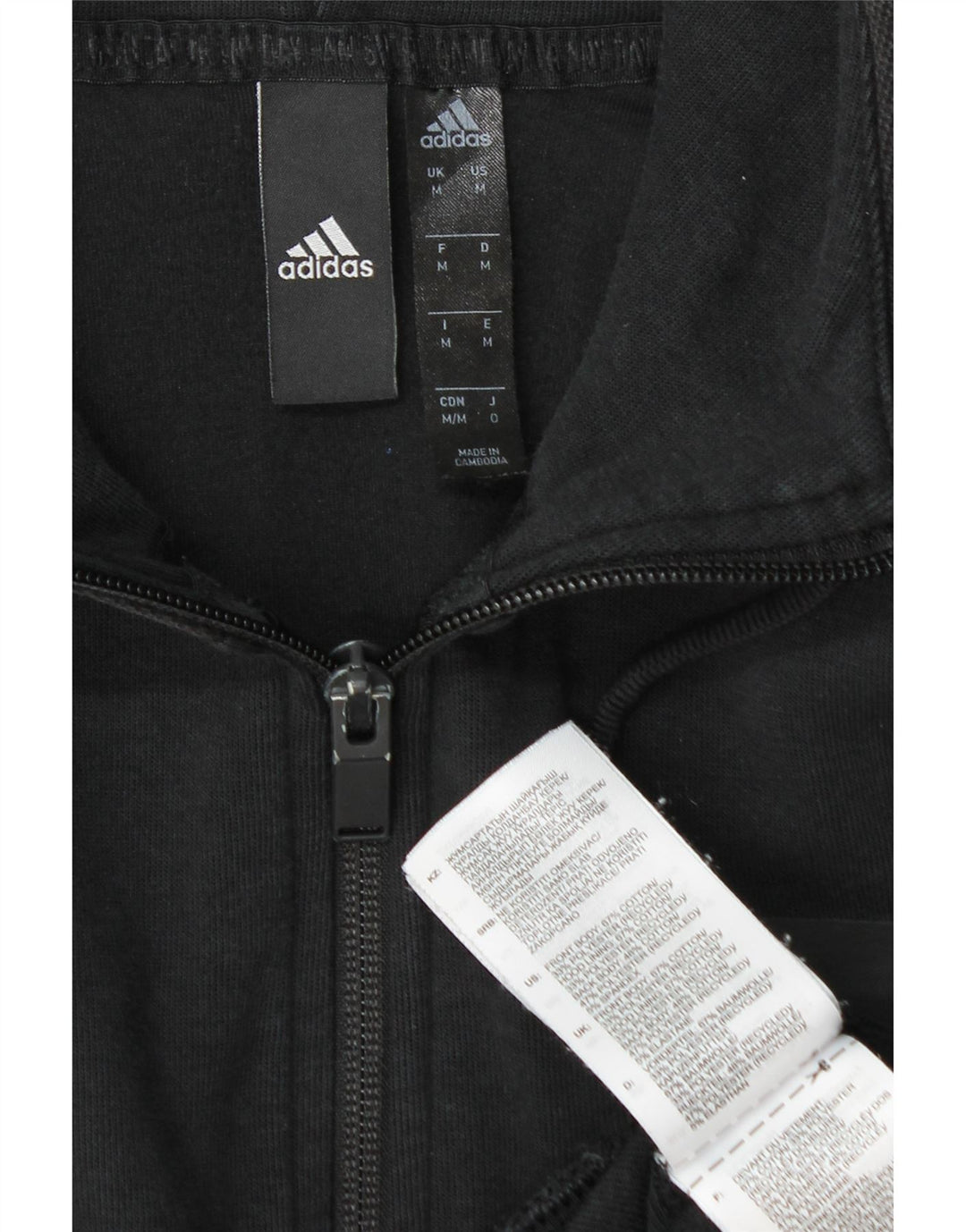 Adidas Mens Zip Hoodie Sweater Medium Black Cotton