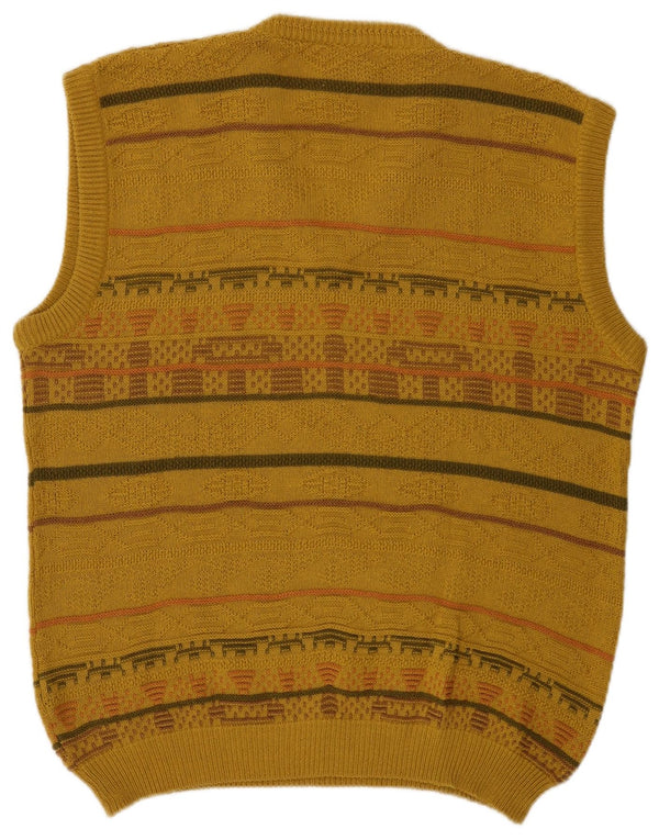 Gino diRoma Mens Vest Tank Top IT 50 Medium Yellow Fair Isle Cotton
