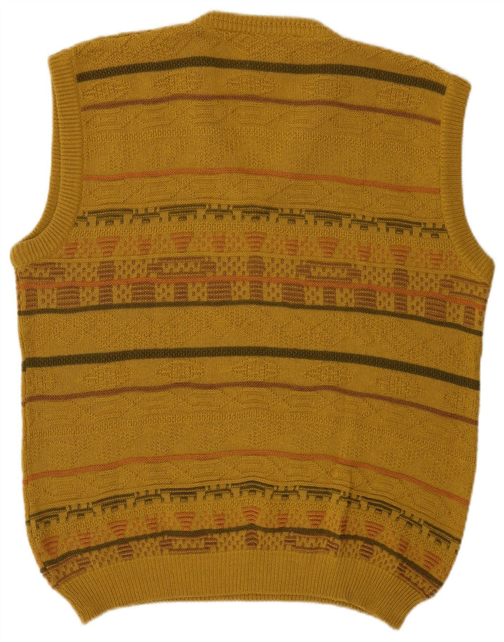 Gino diRoma Mens Vest Tank Top IT 50 Medium Yellow Fair Isle Cotton