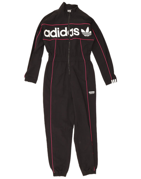Adidas Womens Long Sleeve Graphic Jumpsuit UK 6 XS Black Polyamide