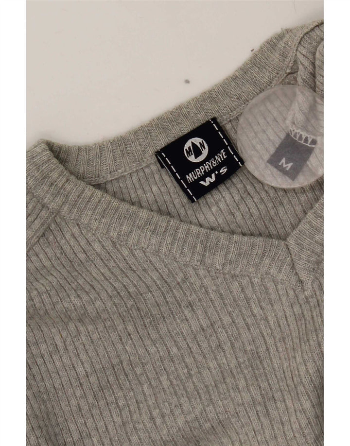 Murphy & Nye Womens Crop V-Neck Jumper Sweater UK 12 Medium Grey