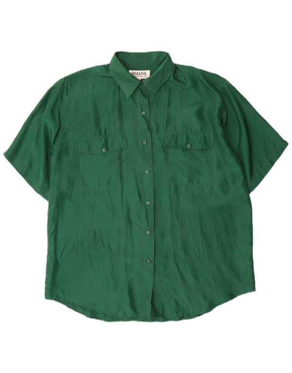 Vintage Womens Short Sleeve Oversized Shirt UK 18 XL Green Silk