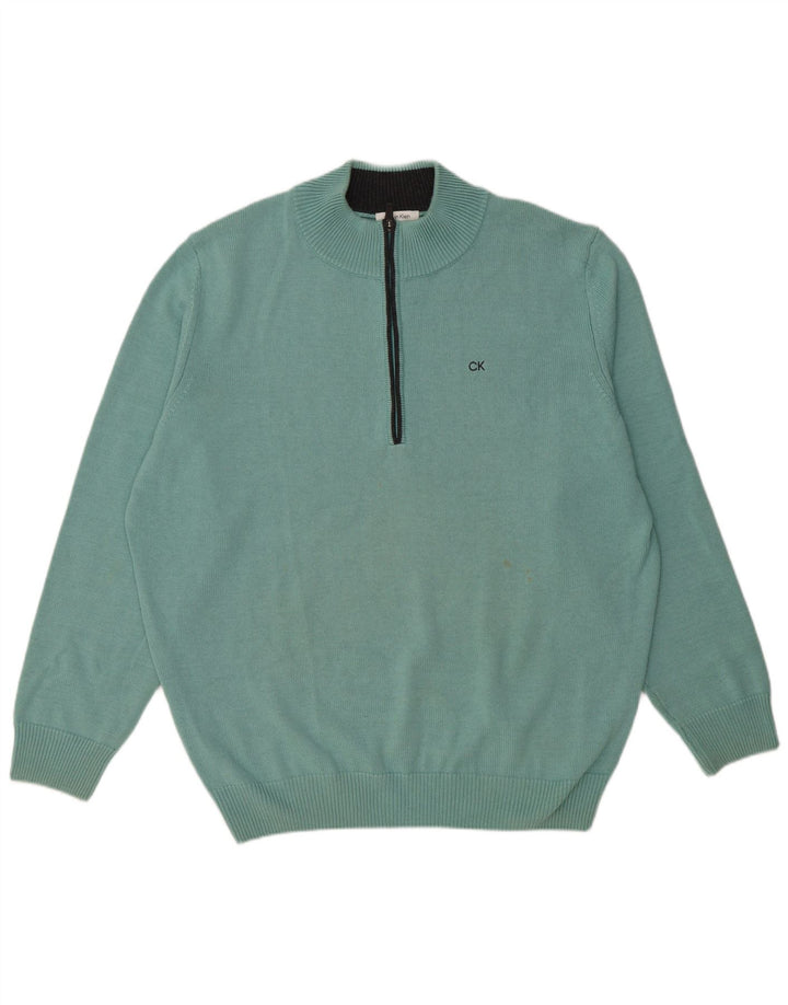 Calvin Klein Mens Zip Neck Jumper Sweater 2XL Blue Cotton