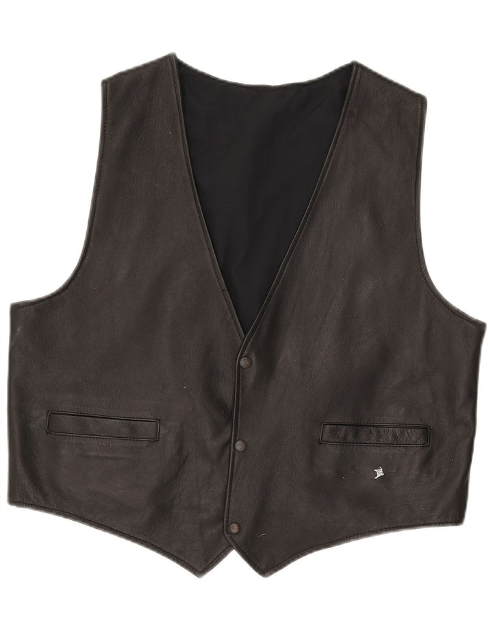 Vintage Mens Leather Waistcoat Medium Black