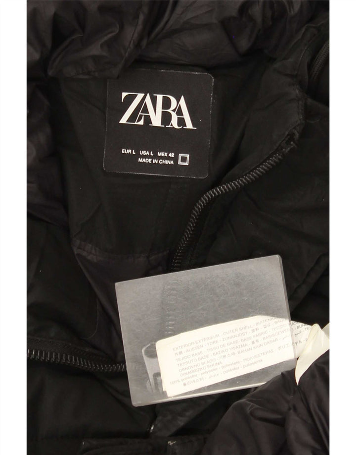 Zara Mens Hooded Padded Coat UK 40 Large Black Polyester