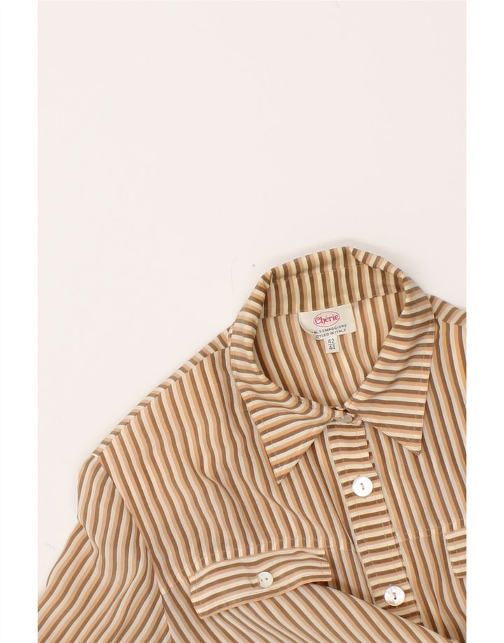 CHERIE Womens Shirt IT 42 Medium Brown Striped | Vintage cherie | Thrift | Second-Hand cherie | Used Clothing | Messina Hembry 