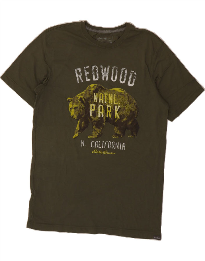 EDDIE BAUER Mens Graphic T-Shirt Top Medium Khaki Cotton Vintage Eddie Bauer and Second-Hand Eddie Bauer from Messina Hembry 