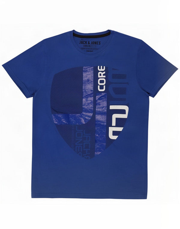 Jack & Jones Mens Graphic T-Shirt Top Medium Blue