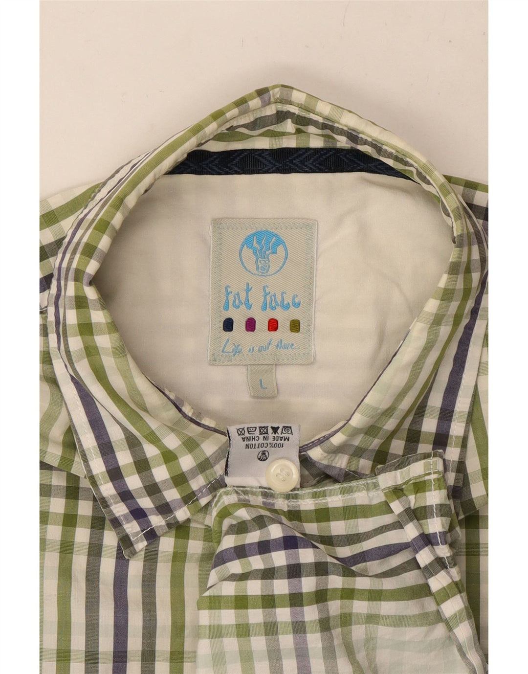 FAT FACE Mens Short Sleeve Shirt Large Green Check Cotton