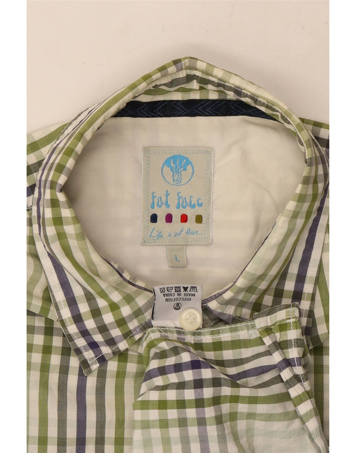 FAT FACE Mens Short Sleeve Shirt Large Green Check Cotton