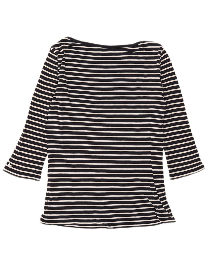 BENETTON Womens Top 3/4 Sleeve UK 10 Small Navy Blue Striped Cotton