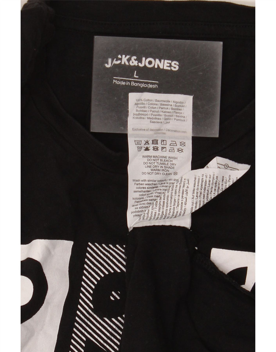 Jack & Jones Mens Graphic T-Shirt Top Large Black Cotton