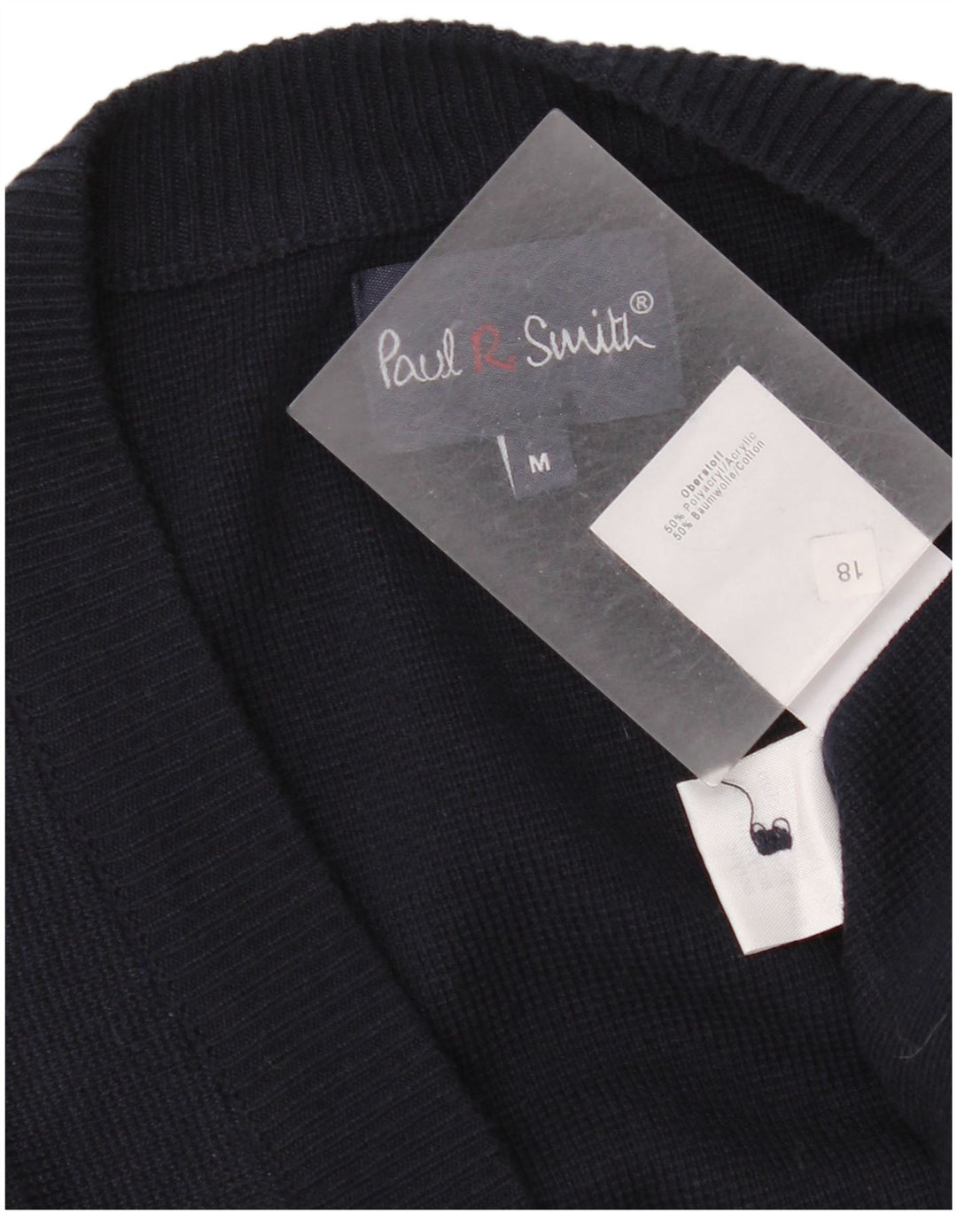Paul Smith Mens Cardigan Sweater Medium Navy Blue Striped Polyacrylic
