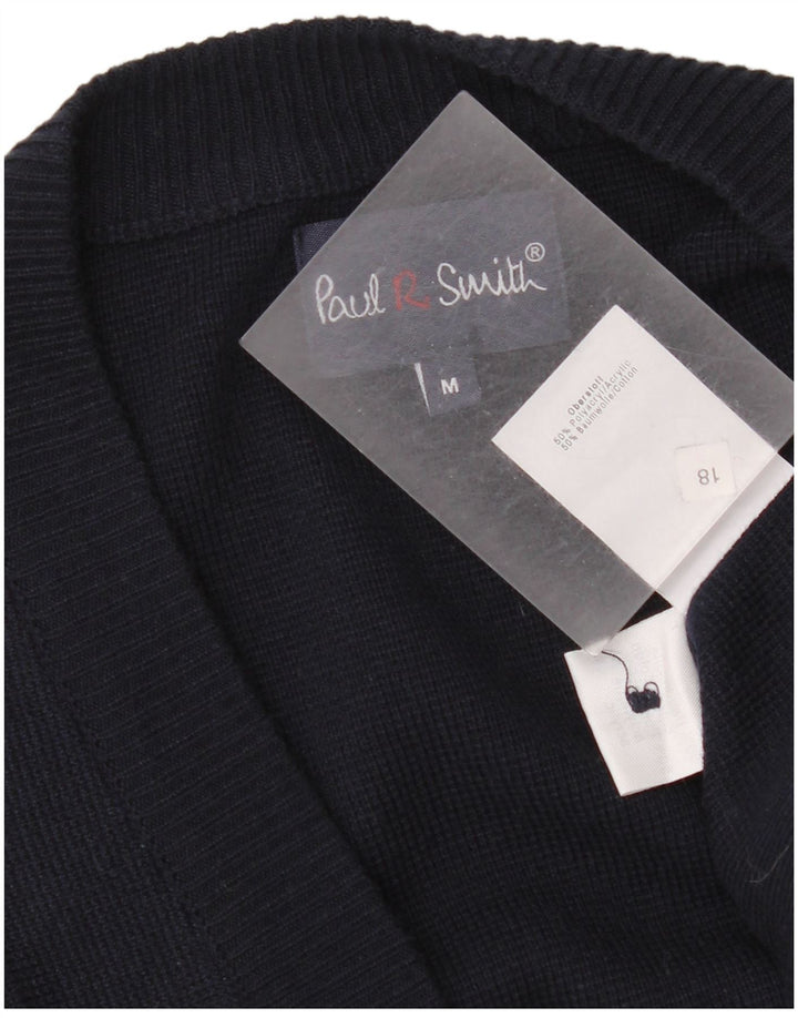 Paul Smith Mens Cardigan Sweater Medium Navy Blue Striped Polyacrylic