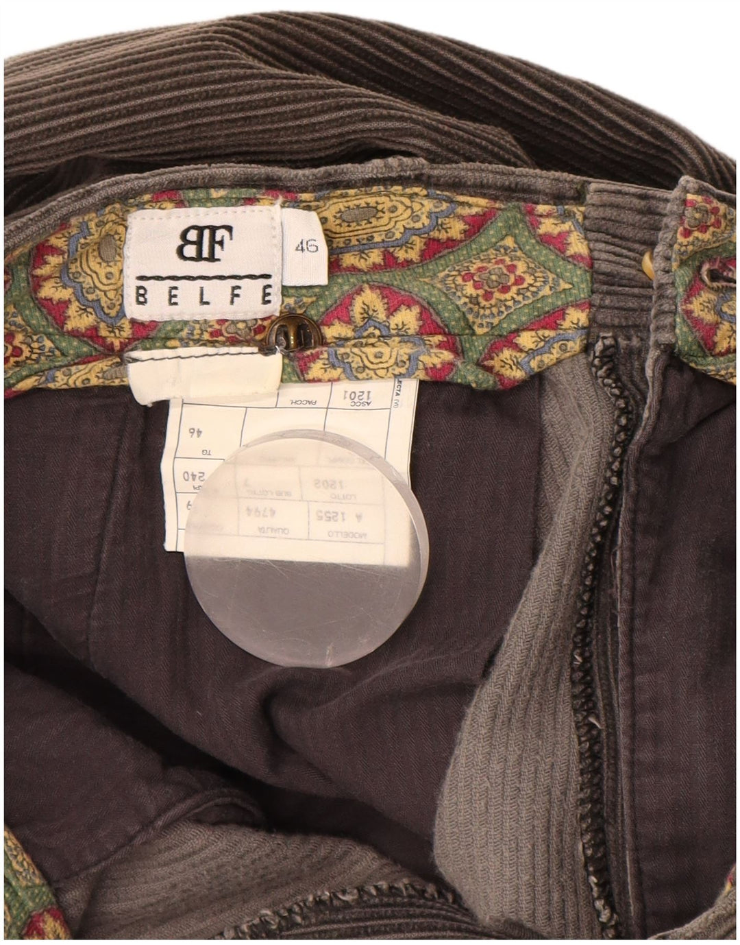 BELFE Mens Loose Fit Pegged Corduroy Trousers IT46 Small W30 L28 Grey