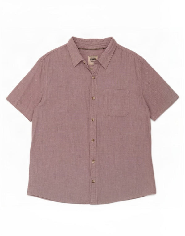 Fat Face Mens Short Sleeve Classic Fit Shirt Large Purple Pinstripe Linen