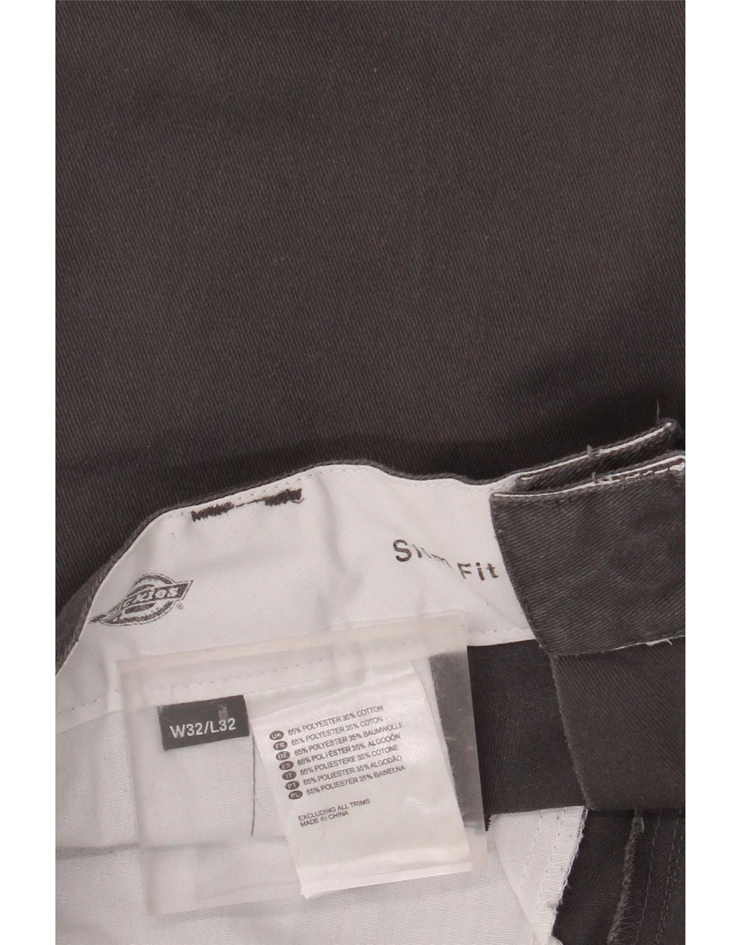 DICKIES Mens Slim Fit Chino Trousers W32 L32 Grey Polyester