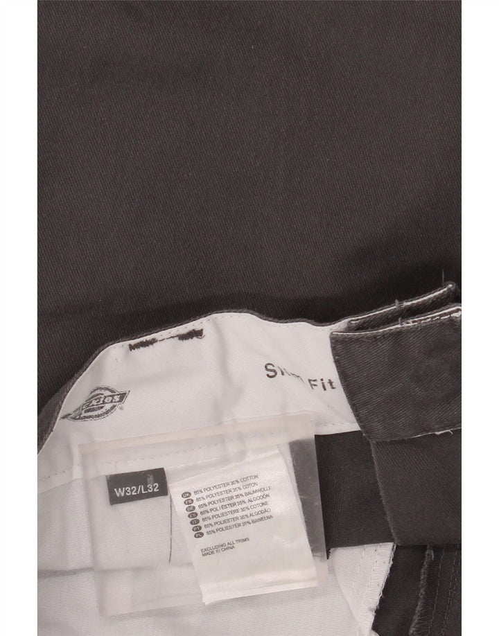 DICKIES Mens Slim Fit Chino Trousers W32 L32 Grey Polyester