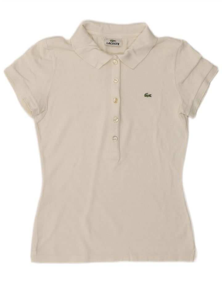 LACOSTE Womens Polo Shirt Size 36 Small White Cotton