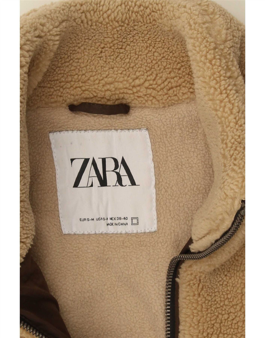 Zara Mens Fleece Jacket UK 38 Medium Beige Polyester