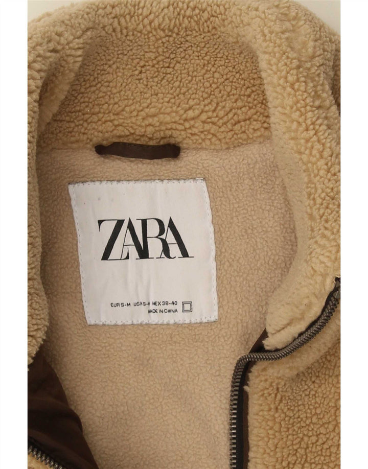 Zara Mens Fleece Jacket UK 38 Medium Beige Polyester