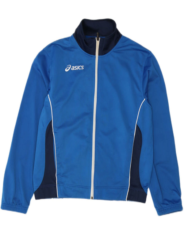 Asics Mens Tracksuit Top Jacket Small Blue Colourblock Polyester