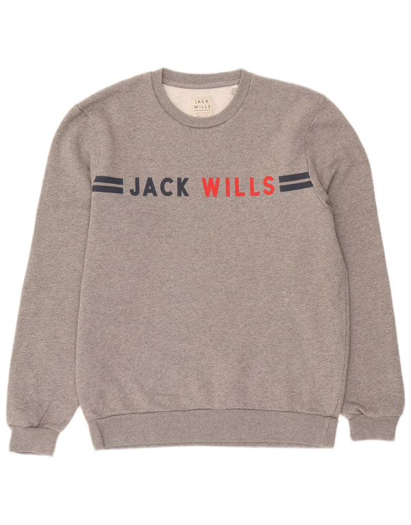 Jack Wills Mens Graphic Sweatshirt Jumper Medium Grey Flecked Cotton