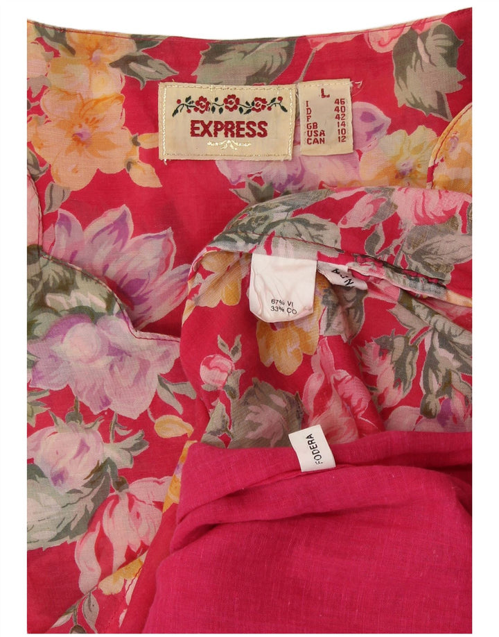 EXPRESS Womens Short Sleeves Shirt Dress UK 14 Large Red Floral Viscose